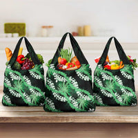 Puakenikeni Maile Lei Grocery Bag Frangipani Green Tropical Leaves LT01 3-pack One Size Green - Polynesian Pride