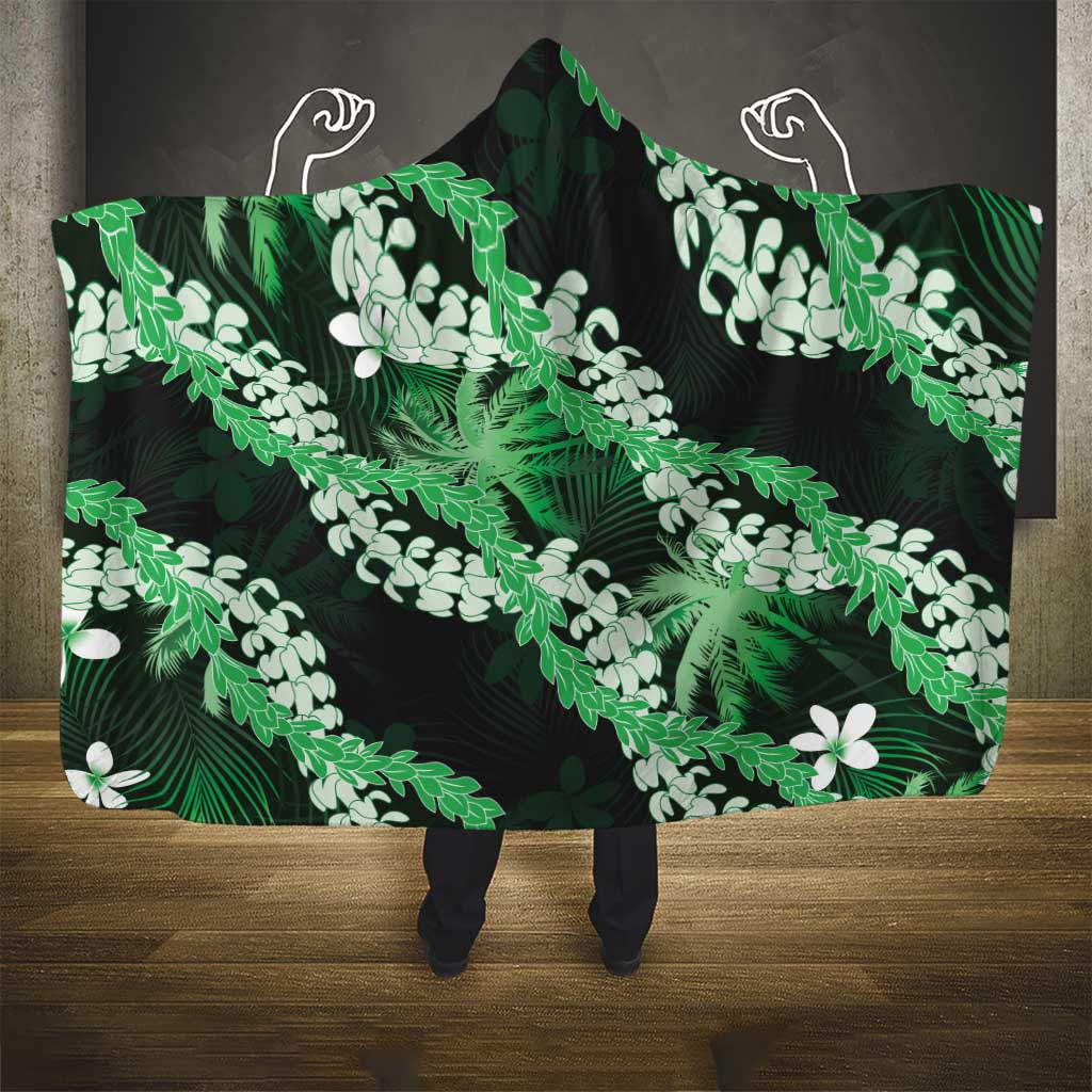 Puakenikeni Maile Lei Hooded Blanket Frangipani Green Tropical Leaves LT01 - Polynesian Pride