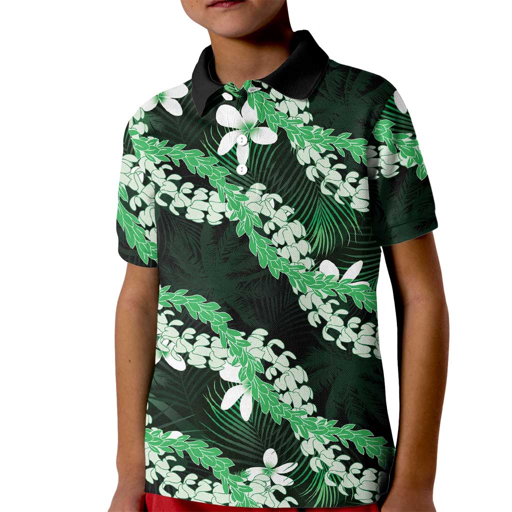 Puakenikeni Maile Lei Kid Polo Shirt Frangipani Green Tropical Leaves LT01 Kid Green - Polynesian Pride