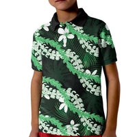 Puakenikeni Maile Lei Kid Polo Shirt Frangipani Green Tropical Leaves LT01 Kid Green - Polynesian Pride
