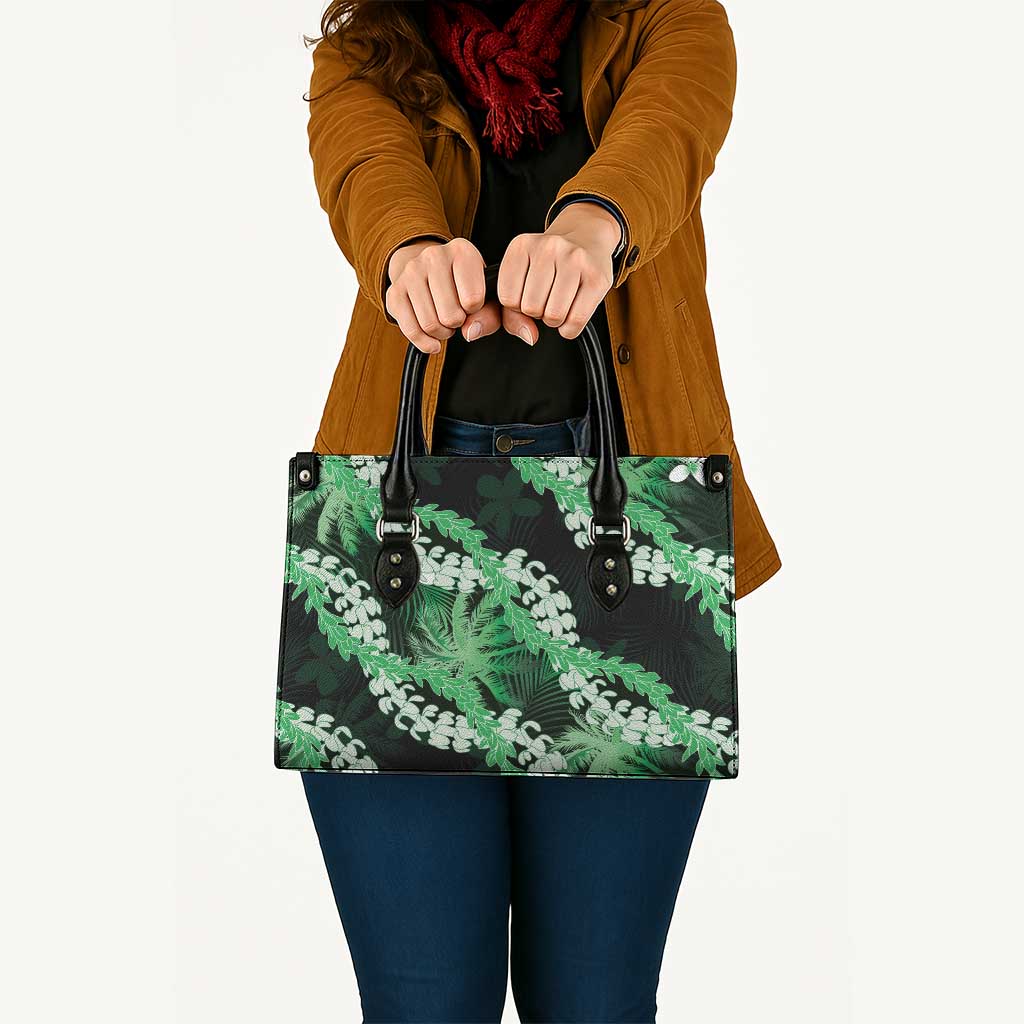 Puakenikeni Maile Lei Leather Bag Frangipani Green Tropical Leaves LT01 - Polynesian Pride