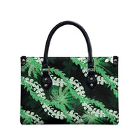 Puakenikeni Maile Lei Leather Bag Frangipani Green Tropical Leaves LT01 - Polynesian Pride