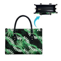 Puakenikeni Maile Lei Leather Bag Frangipani Green Tropical Leaves LT01 - Polynesian Pride