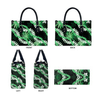 Puakenikeni Maile Lei Leather Bag Frangipani Green Tropical Leaves LT01 - Polynesian Pride
