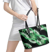 Puakenikeni Maile Lei Leather Tote Bag Frangipani Green Tropical Leaves LT01 - Polynesian Pride