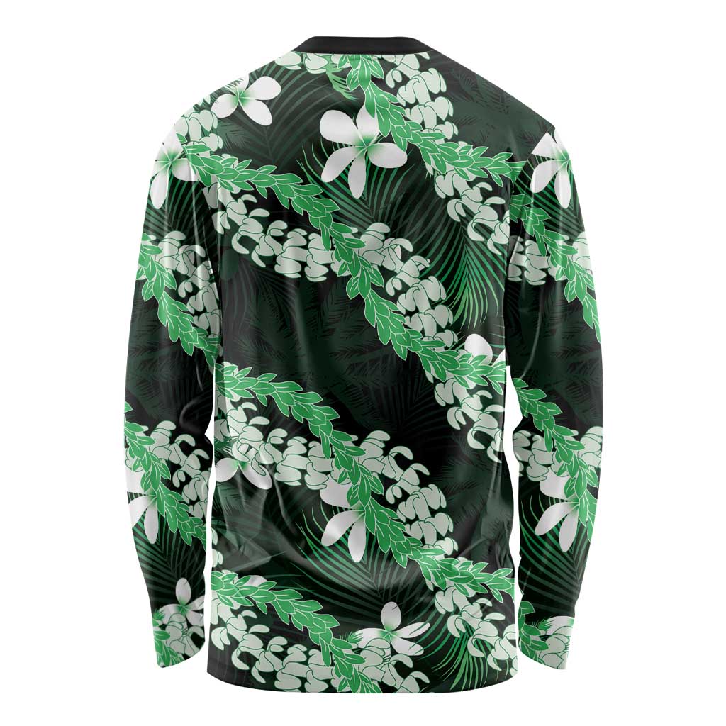 Puakenikeni Maile Lei Long Sleeve Shirt Frangipani Green Tropical Leaves LT01 - Polynesian Pride
