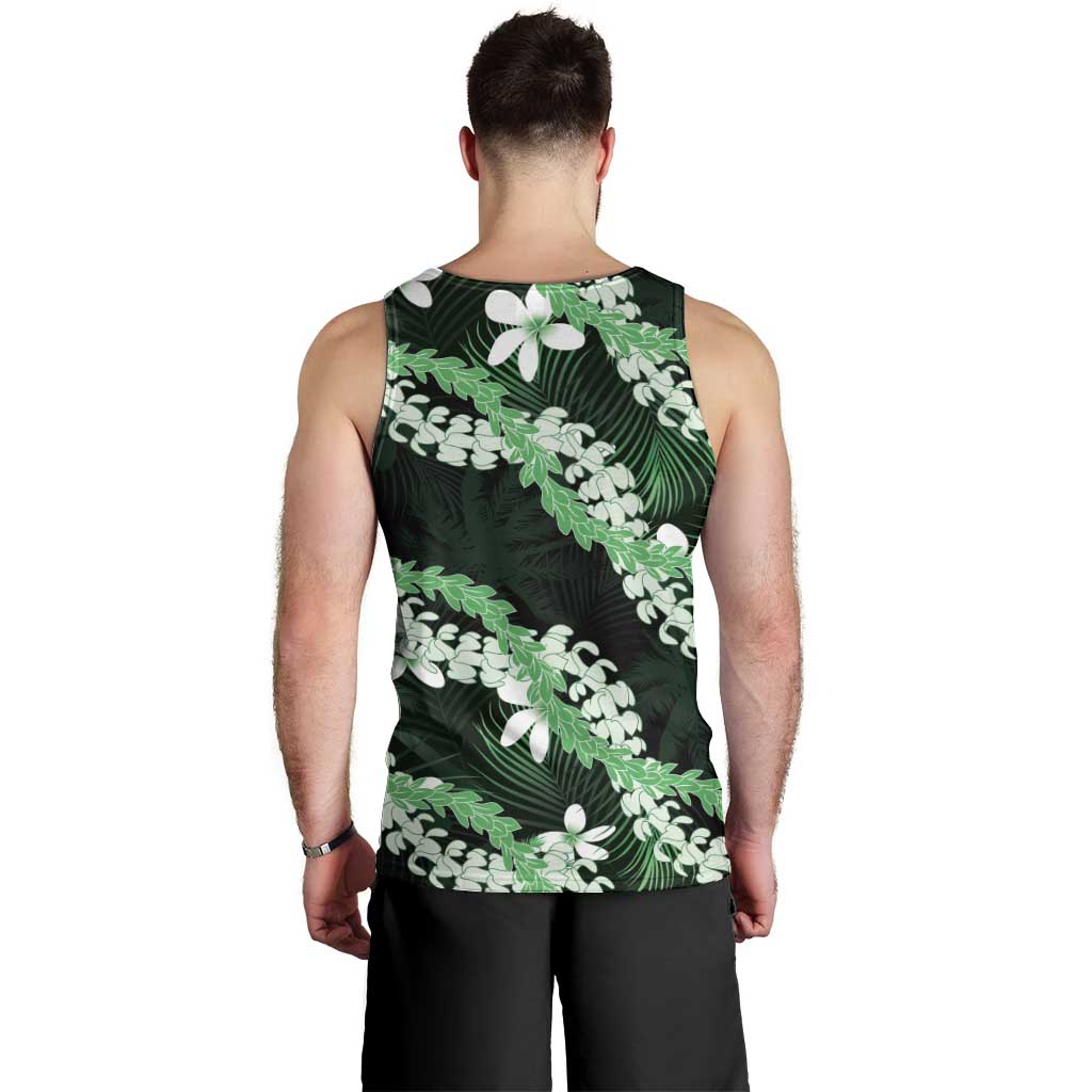 Puakenikeni Maile Lei Men Tank Top Frangipani Green Tropical Leaves LT01 - Polynesian Pride