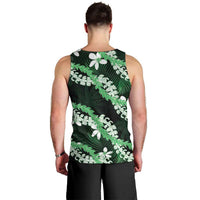 Puakenikeni Maile Lei Men Tank Top Frangipani Green Tropical Leaves LT01 - Polynesian Pride