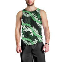 Puakenikeni Maile Lei Men Tank Top Frangipani Green Tropical Leaves LT01 - Polynesian Pride