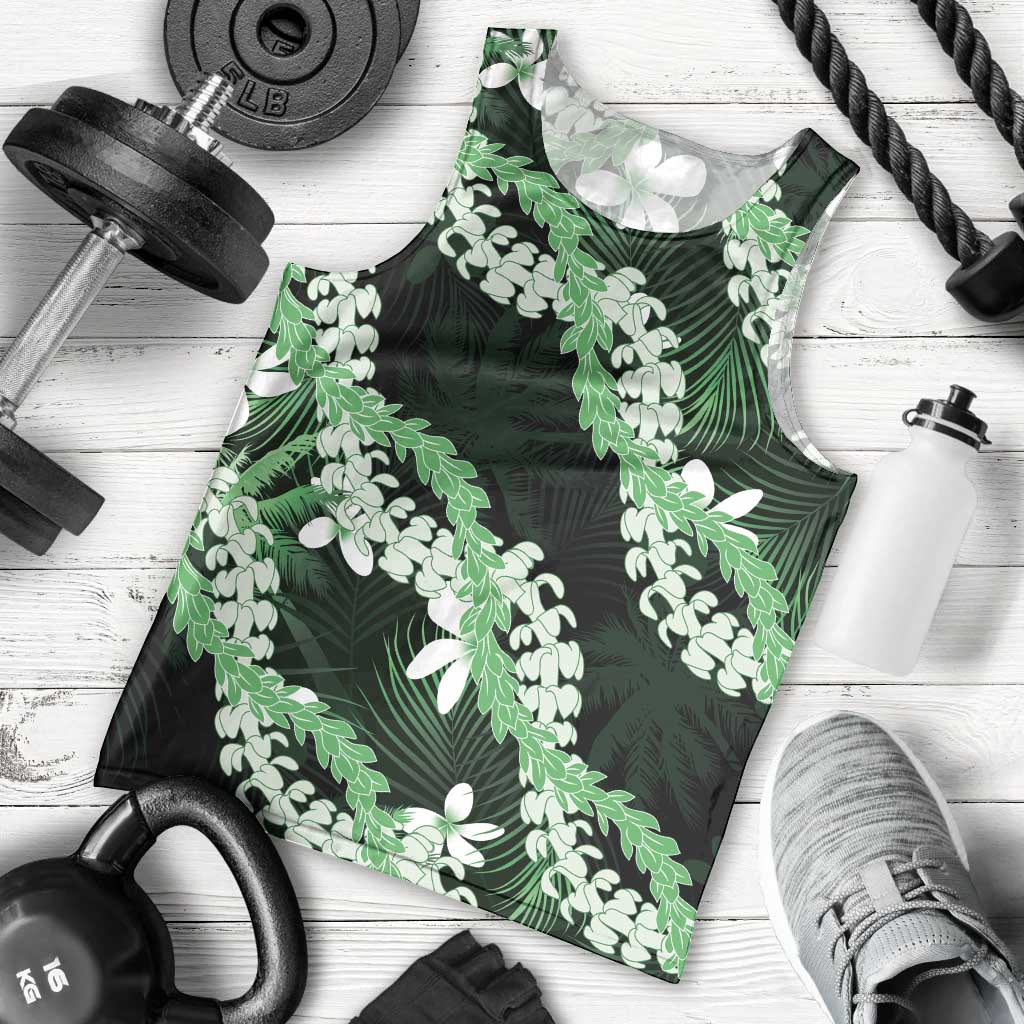 Puakenikeni Maile Lei Men Tank Top Frangipani Green Tropical Leaves LT01 - Polynesian Pride