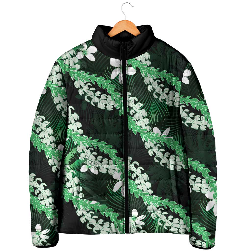 Puakenikeni Maile Lei Padded Jacket Frangipani Green Tropical Leaves LT01 - Polynesian Pride
