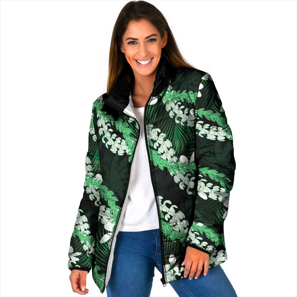 Puakenikeni Maile Lei Padded Jacket Frangipani Green Tropical Leaves LT01 Women Green - Polynesian Pride