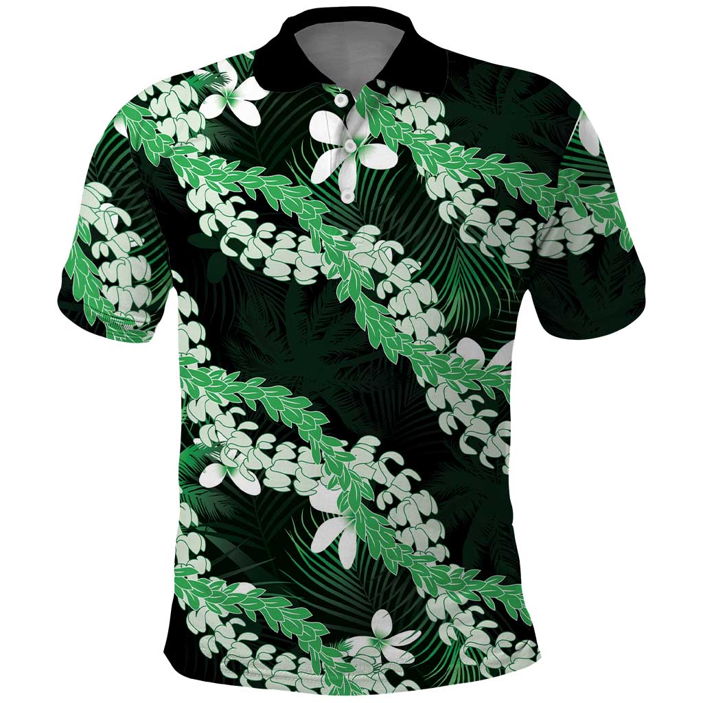 Puakenikeni Maile Lei Polo Shirt Frangipani Green Tropical Leaves LT01 Green - Polynesian Pride