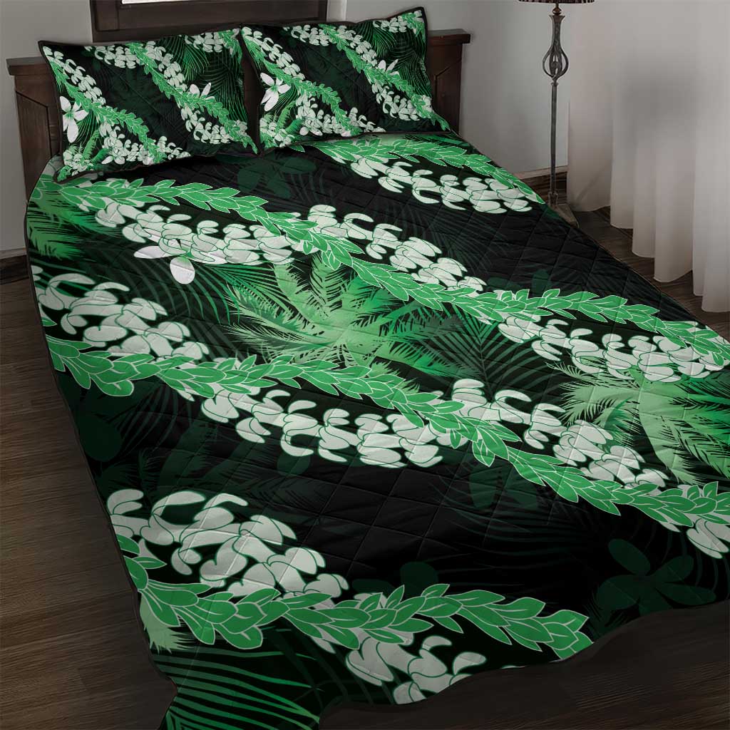 Puakenikeni Maile Lei Quilt Bed Set Frangipani Green Tropical Leaves LT01 Green - Polynesian Pride