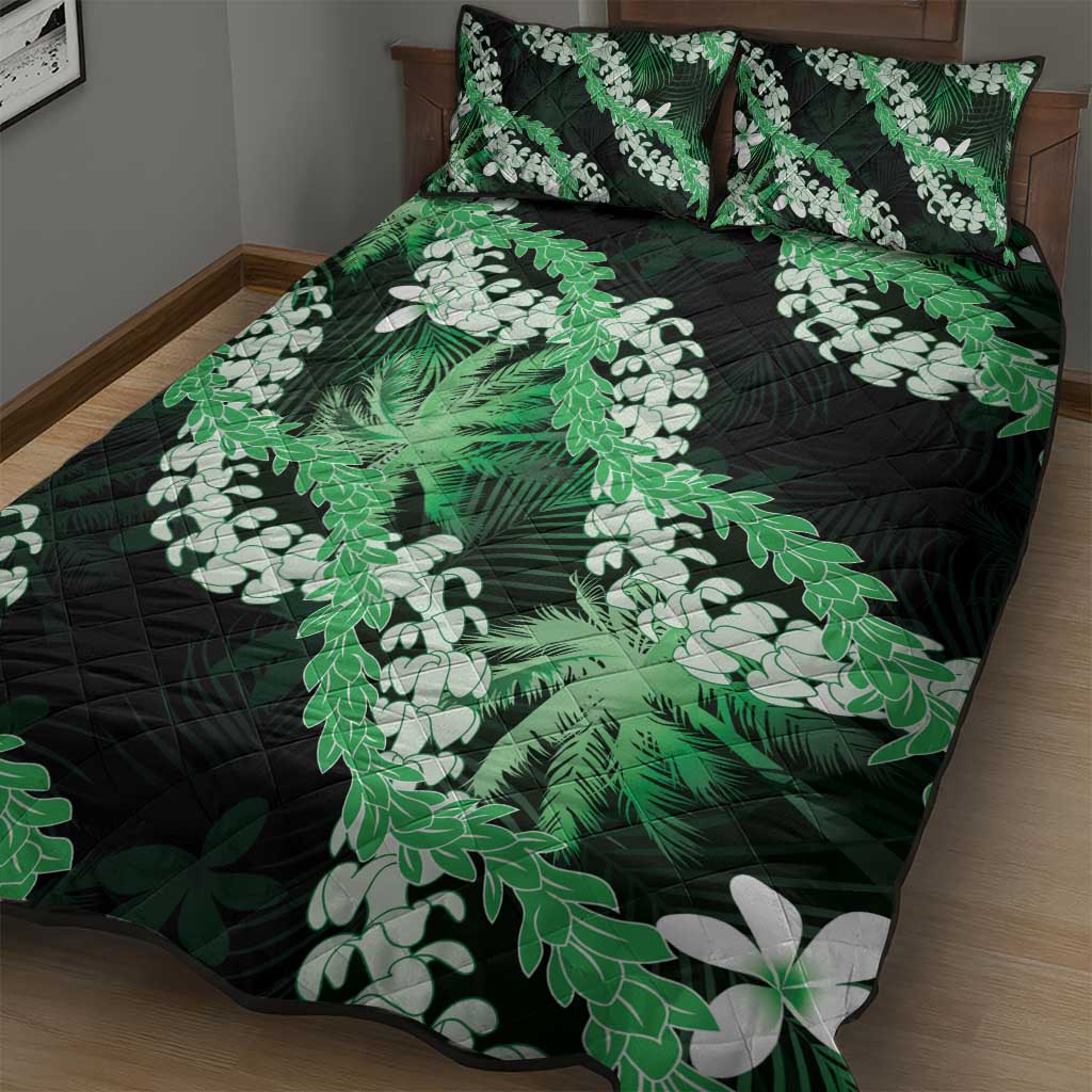 Puakenikeni Maile Lei Quilt Bed Set Frangipani Green Tropical Leaves LT01 - Polynesian Pride