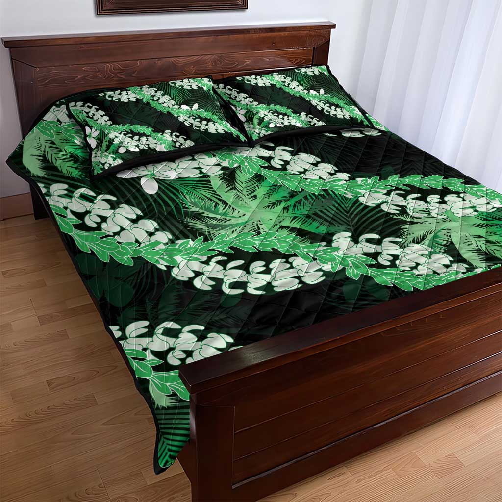 Puakenikeni Maile Lei Quilt Bed Set Frangipani Green Tropical Leaves LT01 - Polynesian Pride