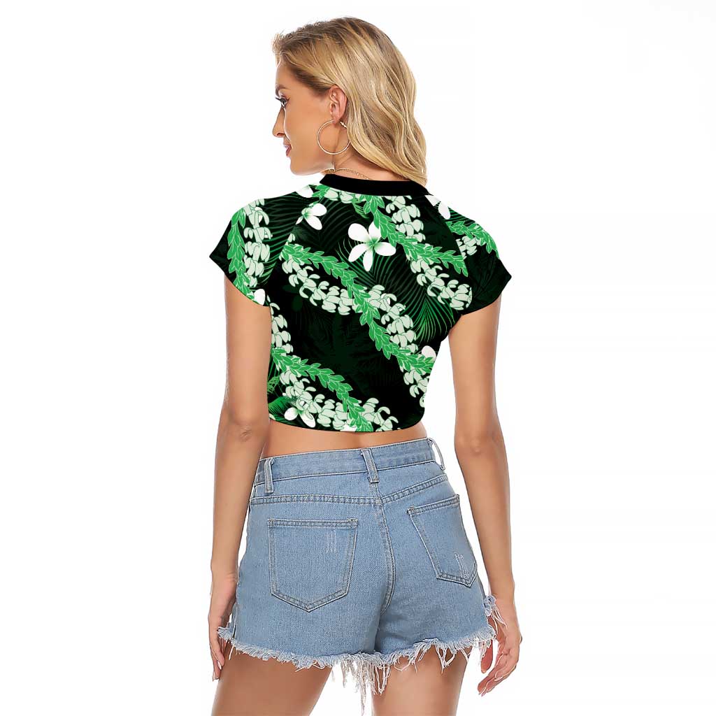Puakenikeni Maile Lei Raglan Cropped T Shirt Frangipani Green Tropical Leaves LT01 - Polynesian Pride