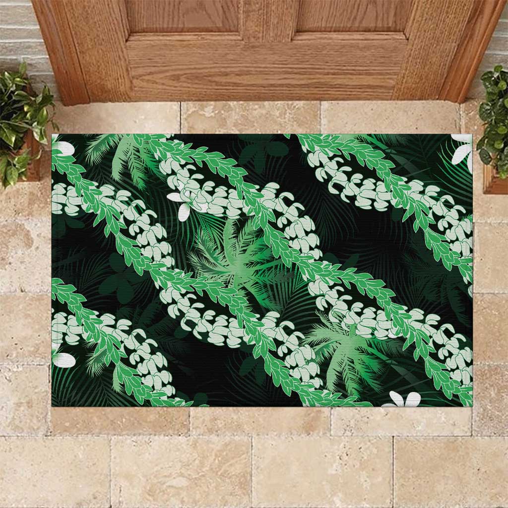 Puakenikeni Maile Lei Rubber Doormat Frangipani Green Tropical Leaves