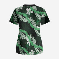 Puakenikeni Maile Lei Scrub Top Frangipani Green Tropical Leaves LT01 - Polynesian Pride