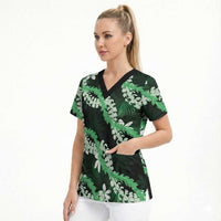 Puakenikeni Maile Lei Scrub Top Frangipani Green Tropical Leaves LT01 - Polynesian Pride