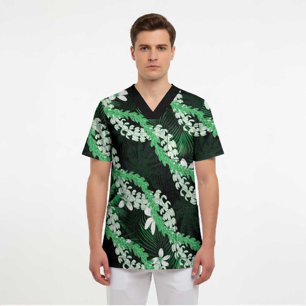 Puakenikeni Maile Lei Scrub Top Frangipani Green Tropical Leaves LT01 - Polynesian Pride