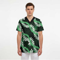 Puakenikeni Maile Lei Scrub Top Frangipani Green Tropical Leaves LT01 - Polynesian Pride
