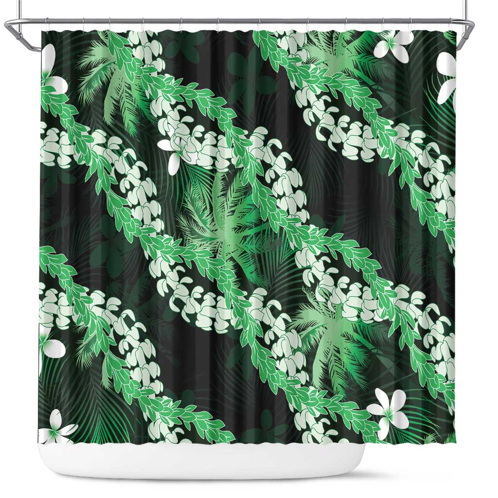 Puakenikeni Maile Lei Shower Curtain Frangipani Green Tropical Leaves