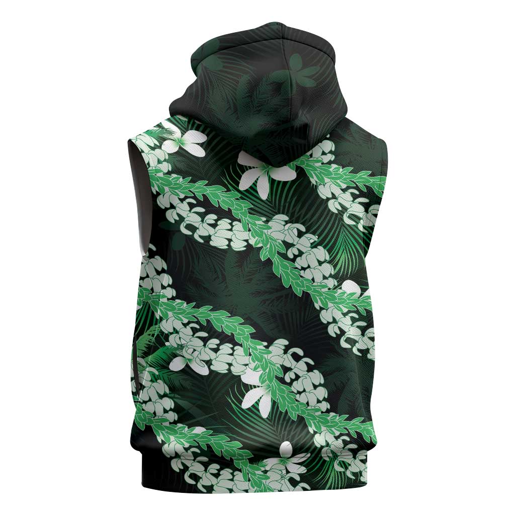 Puakenikeni Maile Lei Sleeveless Hoodie Frangipani Green Tropical Leaves LT01 - Polynesian Pride