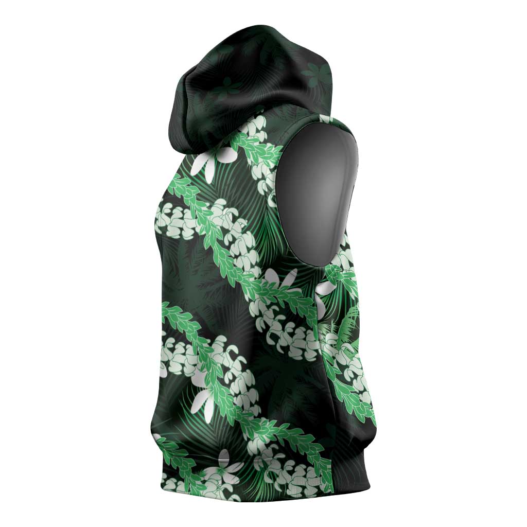 Puakenikeni Maile Lei Sleeveless Hoodie Frangipani Green Tropical Leaves LT01 - Polynesian Pride