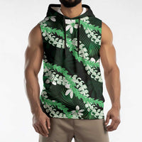 Puakenikeni Maile Lei Sleeveless Hoodie Frangipani Green Tropical Leaves LT01 - Polynesian Pride