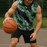 Puakenikeni Maile Lei Sleeveless Hoodie Frangipani Green Tropical Leaves LT01 - Polynesian Pride