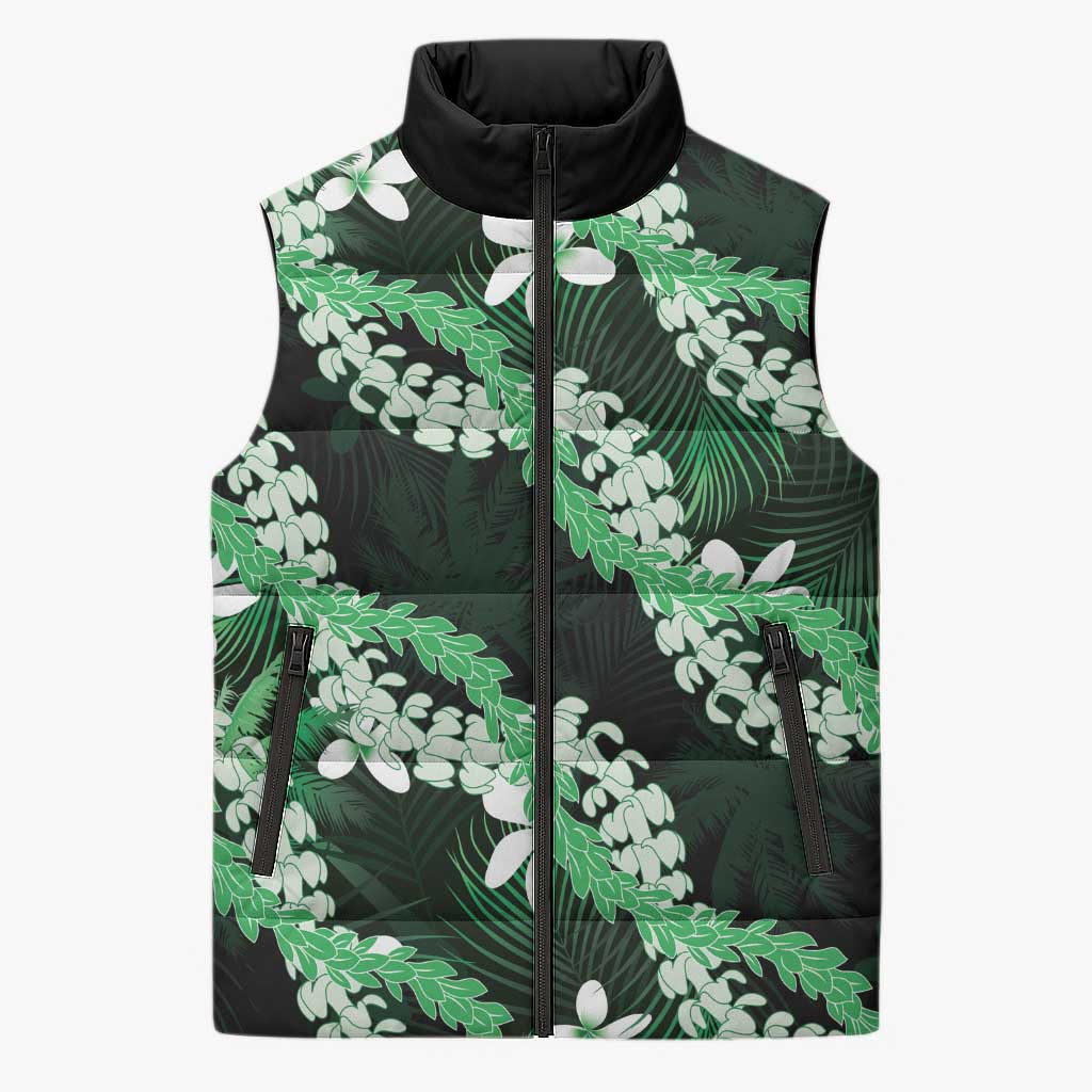 Puakenikeni Maile Lei Sleeveless Puffer Jacket Frangipani Green Tropical Leaves LT01 Unisex Green - Polynesian Pride