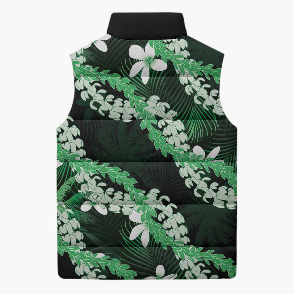 Puakenikeni Maile Lei Sleeveless Puffer Jacket Frangipani Green Tropical Leaves LT01 - Polynesian Pride