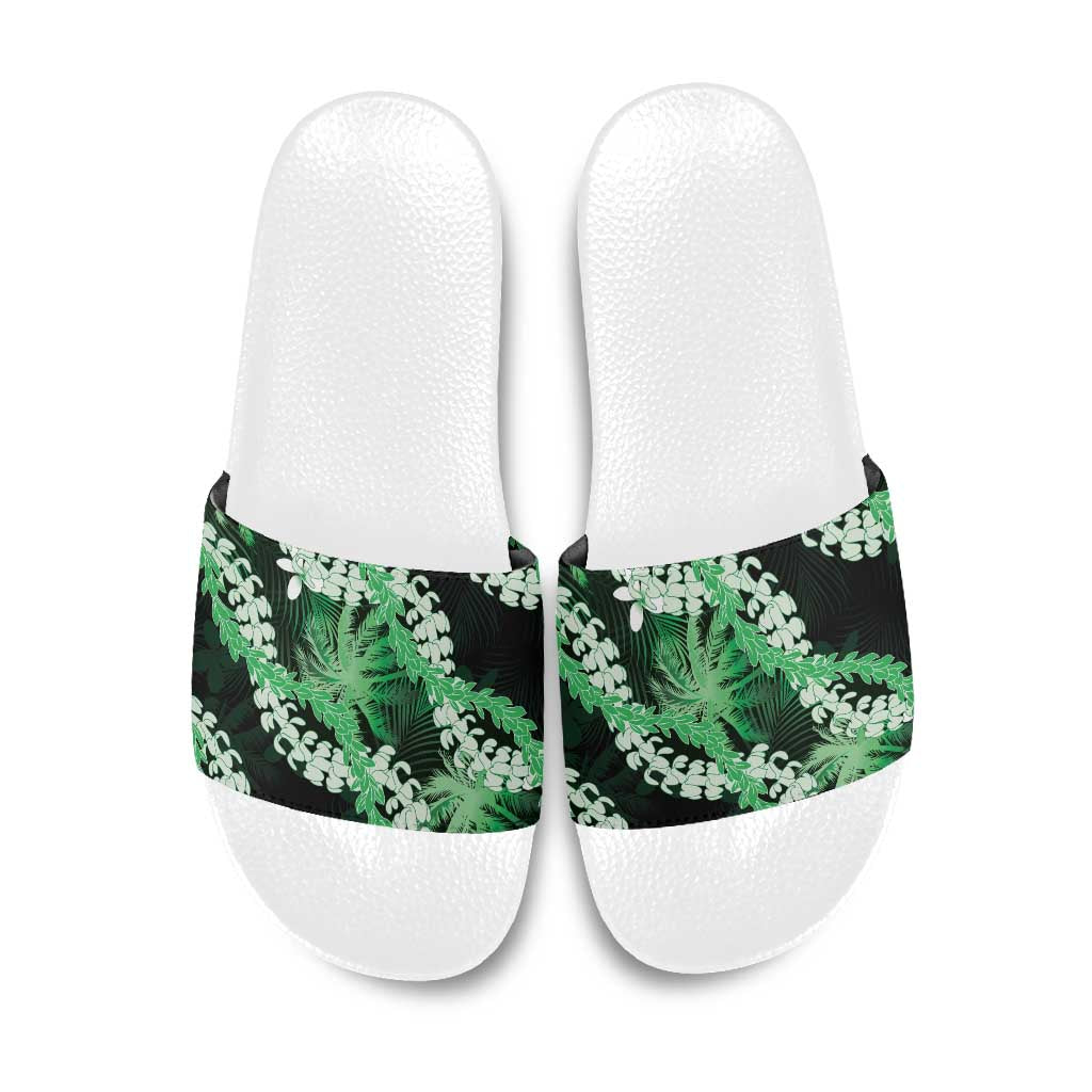 Puakenikeni Maile Lei Slide Sandals Frangipani Green Tropical Leaves LT01 Green - Polynesian Pride