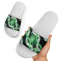 Puakenikeni Maile Lei Slide Sandals Frangipani Green Tropical Leaves LT01 - Polynesian Pride