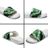 Puakenikeni Maile Lei Slide Sandals Frangipani Green Tropical Leaves LT01 - Polynesian Pride