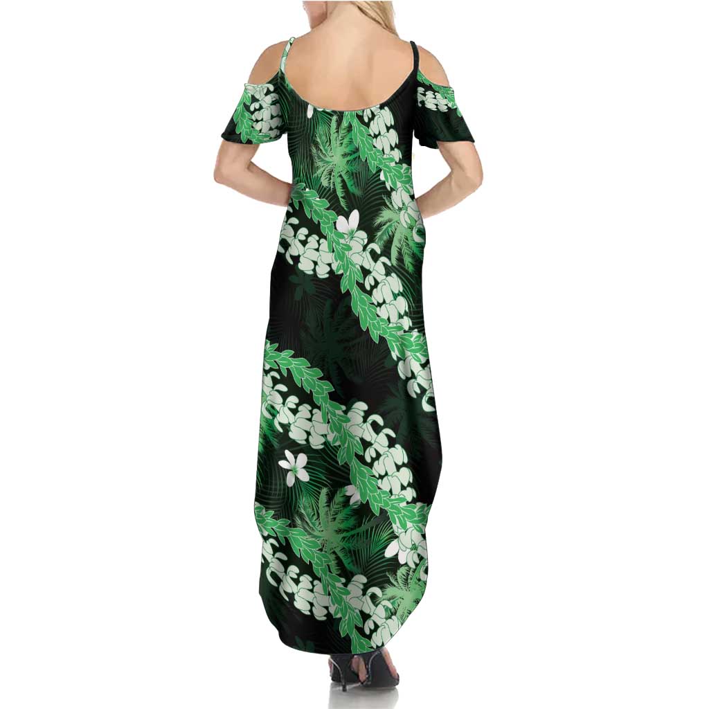 Puakenikeni Maile Lei Summer Maxi Dress Frangipani Green Tropical Leaves LT01 - Polynesian Pride