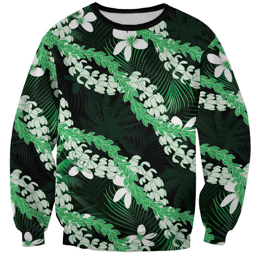 Puakenikeni Maile Lei Sweatshirt Frangipani Green Tropical Leaves LT01 Unisex Green - Polynesian Pride