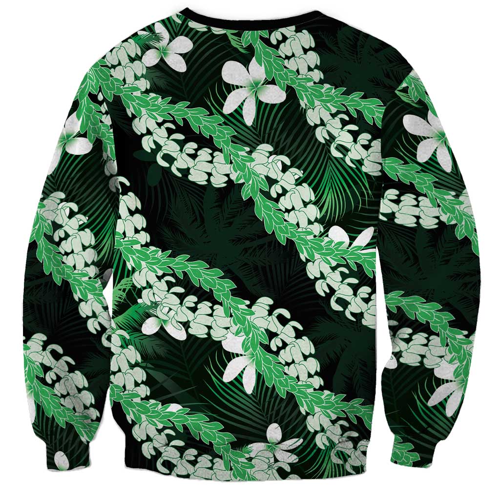 Puakenikeni Maile Lei Sweatshirt Frangipani Green Tropical Leaves LT01 - Polynesian Pride