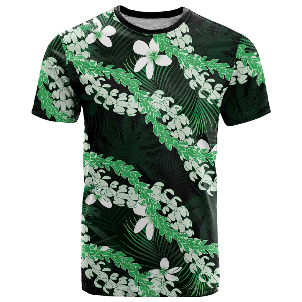 Puakenikeni Maile Lei T Shirt Frangipani Green Tropical Leaves LT01 Green - Polynesian Pride