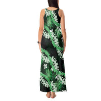 Puakenikeni Maile Lei Tank Maxi Dress Frangipani Green Tropical Leaves LT01 - Polynesian Pride