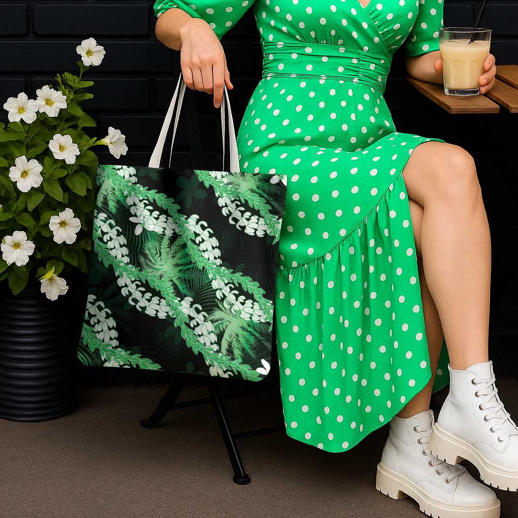 Puakenikeni Maile Lei Tote Bag Frangipani Green Tropical Leaves LT01 - Polynesian Pride