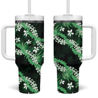 Puakenikeni Maile Lei Tumbler With Handle Frangipani Green Tropical Leaves LT01 One Size: 40 oz Green - Polynesian Pride