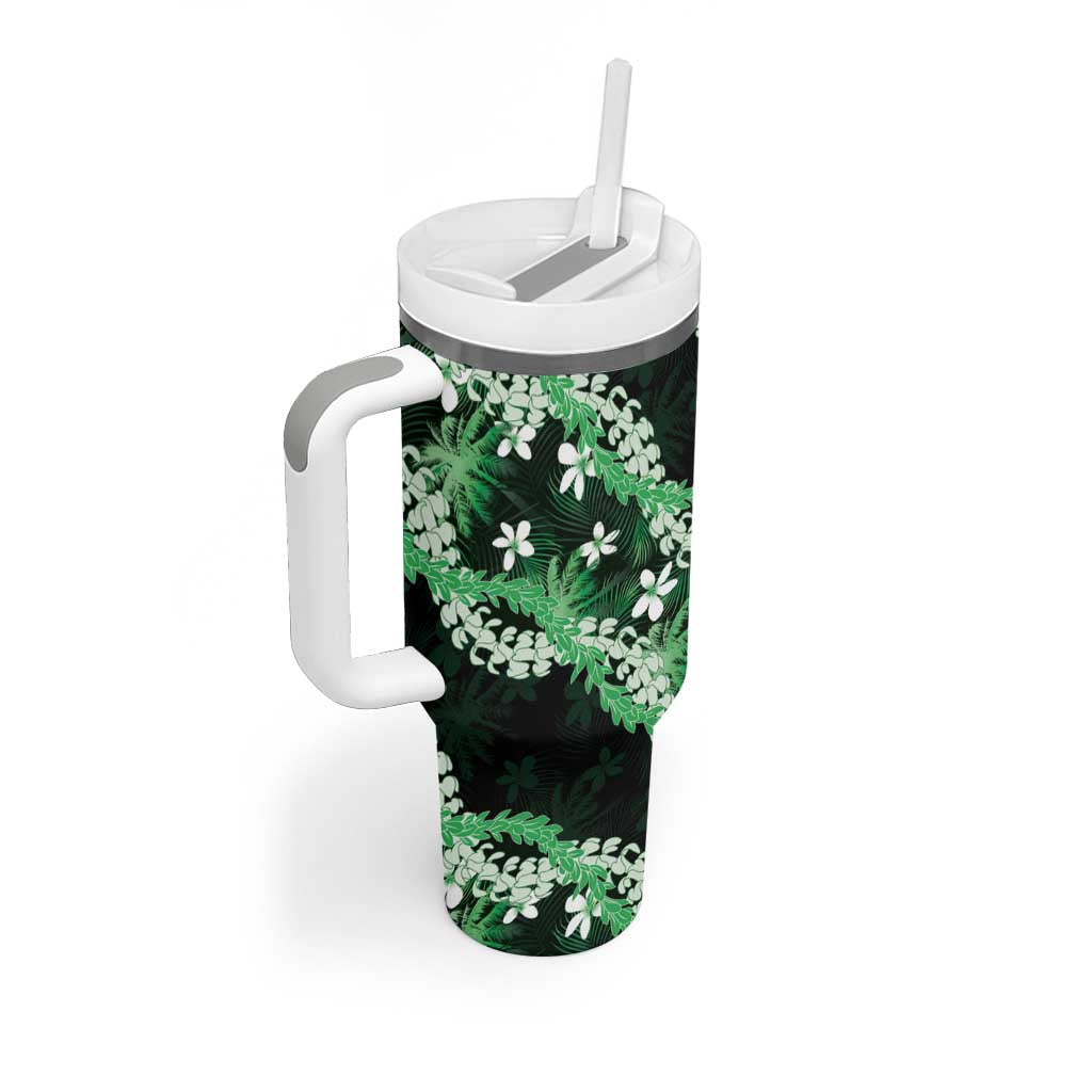 Puakenikeni Maile Lei Tumbler With Handle Frangipani Green Tropical Leaves LT01 - Polynesian Pride