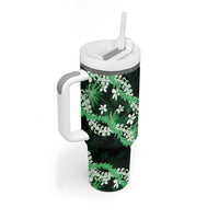 Puakenikeni Maile Lei Tumbler With Handle Frangipani Green Tropical Leaves LT01 - Polynesian Pride