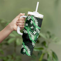 Puakenikeni Maile Lei Tumbler With Handle Frangipani Green Tropical Leaves LT01 - Polynesian Pride