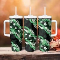 Puakenikeni Maile Lei Tumbler With Handle Frangipani Green Tropical Leaves LT01 - Polynesian Pride