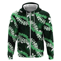 Puakenikeni Maile Lei Zip Hoodie Frangipani Green Tropical Leaves