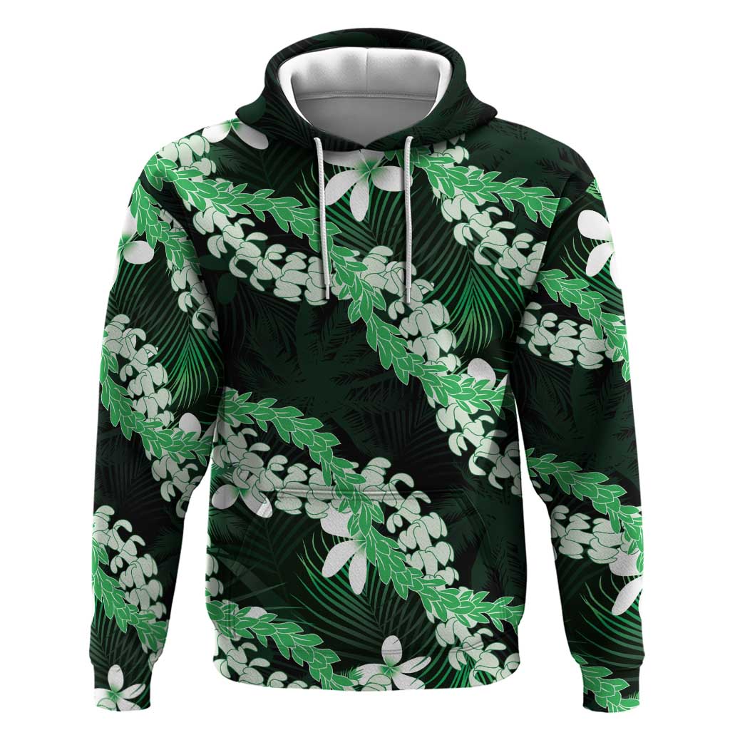 Puakenikeni Maile Lei Zip Hoodie Frangipani Green Tropical Leaves