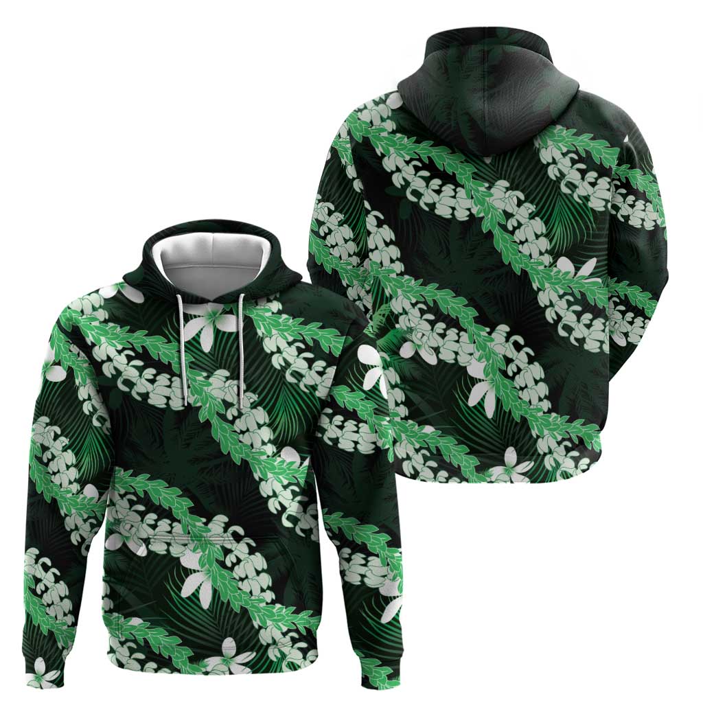 Puakenikeni Maile Lei Zip Hoodie Frangipani Green Tropical Leaves